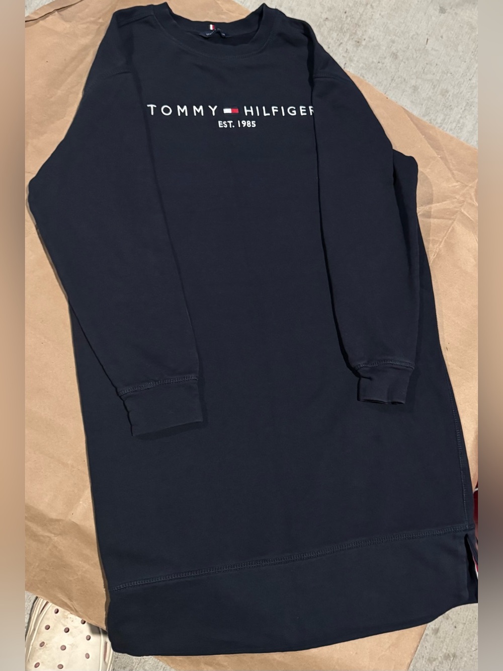 Tommy Hilfiger EST 1985 Logo Sweatshirt Dress Navy Blue L EUC